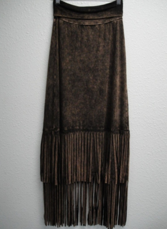 Fringed Cotton Maxi Skirt.