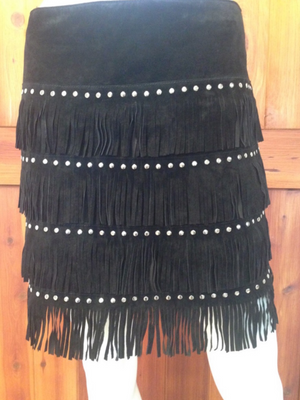 Fringe Stud Suede Skirt.