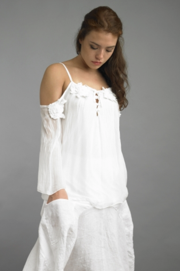 Cold Shoulder Silk Top.